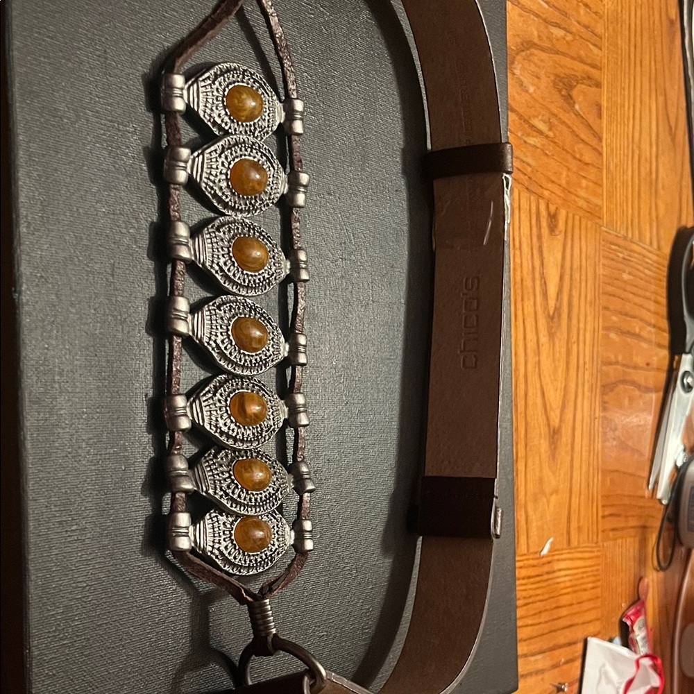 Brown CHICO’S Belt with Silver and Brown accents